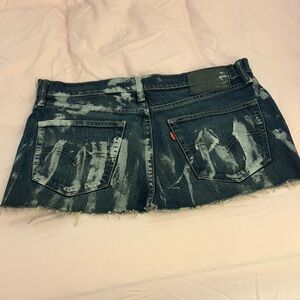 Levi's Dark Blue Denim Mini Skirt with White Bleach Accents